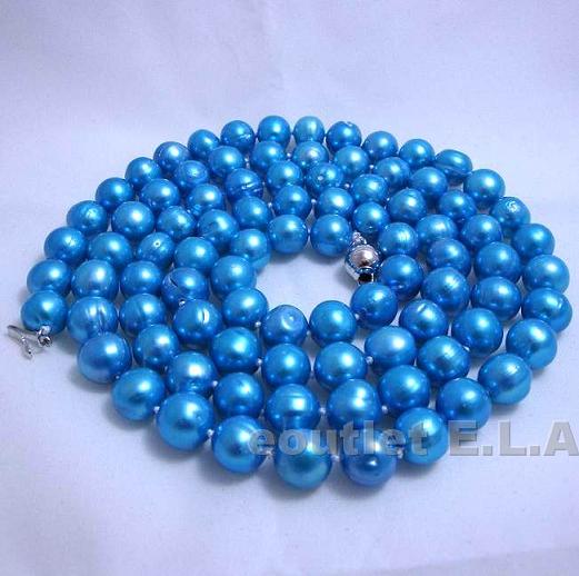 GENUINE 9mm BLUE PEARLS NECKLACE-87cm extra long